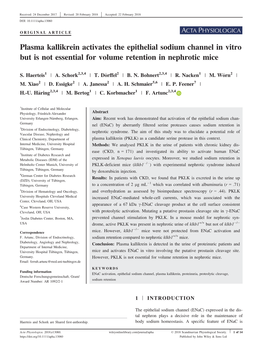 Plasma Kallikrein Activates the Epithelial Sodium Channel In 