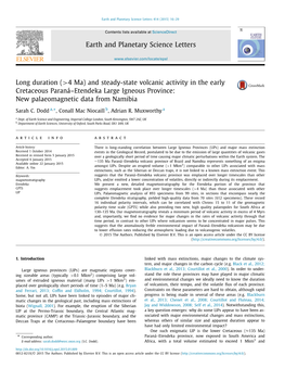 And Steady-State Volcanic Activity in the Early Cretaceous Paraná–Etendeka Large Igneous Province: New Palaeomagnetic Data from Namibia ∗ Sarah C