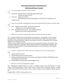 Some Important Questions with Model Answers MCBG Part-III Paper 4 Groupb 1