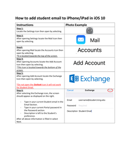 How to Add Student Email to Iphone/Ipad in Ios 10 Instructions Photo Example Step 1: Locate the Settings Icon Then Open by Selecting