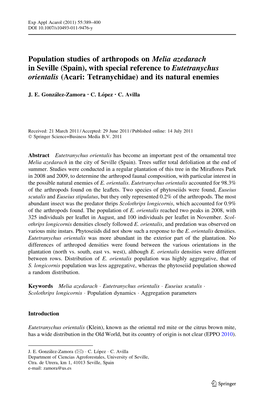 Population Studies of Arthropods on Melia Azedarach in Seville (Spain