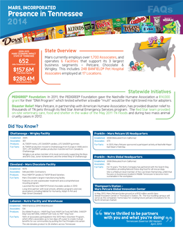 Mars Presence in Tennessee Fact Sheet