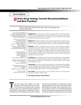 Urine Drug Testing: Current Recommendations and Best Practices