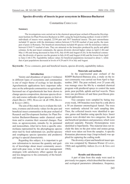 Species Diversity of Insects in Pear Ecosystem in Băneasa-Bucharest