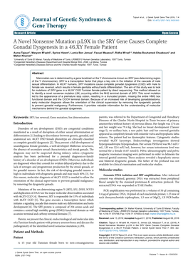 A Novel Nonsense Mutation P.L9X in the SRY Gene Causes Complete