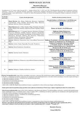 OBWIESZCZENIE Burmistrza Byczyny Z Dnia 5 Września 2019 Roku