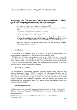 Karyology of a Few Species of South Indian Acridids. II Male Germ Line Karyotypic Instability in Gastrimargus§