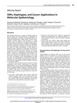 Snps, Haplotypes, and Cancer: Applications in Molecular Epidemiology