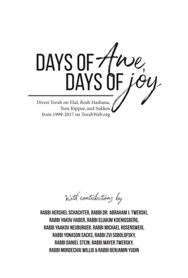 Days of Awe, Days Ofjoy