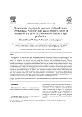 Symbioses in Amphipholis Squamata (Echinodermata, Ophiuroidea