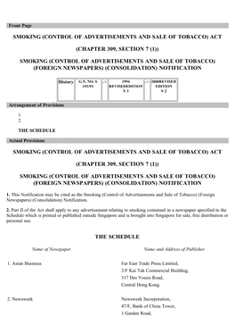 Control of Advertisements and Sale of Tobacco (Foreign Newspapers)