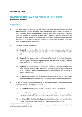 Environmental Law & Governance Post-Brexit