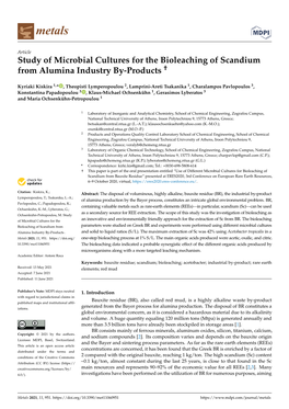 Study of Microbial Cultures for the Bioleaching of Scandium from Alumina Industry By-Products †