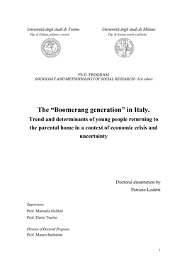 Boomerang Generation” in Italy