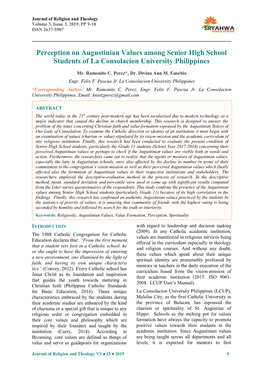 Perception on Augustinian Values Among Senior High School Students of La Consolacion University Philippines