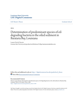 Determination of Predominant Species of Oil-Degrading Bacteria in the Oiled Sediment in Barataria Bay, Louisiana" (2014)