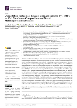 Quantitative Proteomics Reveals Changes Induced by TIMP-3 on Cell Membrane Composition and Novel Metalloprotease Substrates