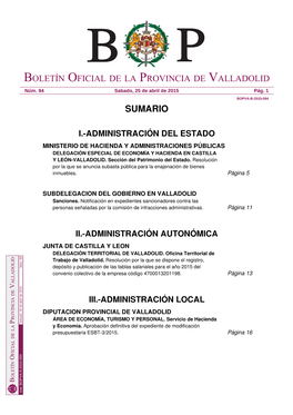 Sumario Boletín Oficial De La Provincia De Valladolid