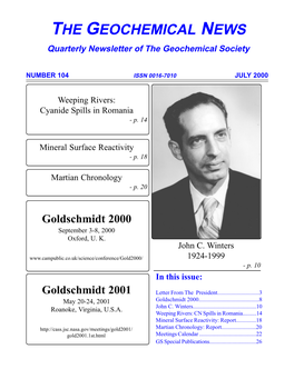 THE GEOCHEMICAL NEWS Quarterly Newsletter of the Geochemical Society