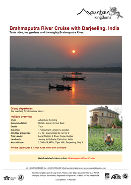 2022 Brahmaputra River Cruise with Darjeeling