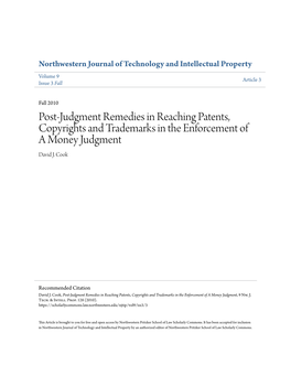 Post-Judgment Remedies in Reaching Patents, Copyrights and Trademarks in the Enforcement of a Money Judgment David J