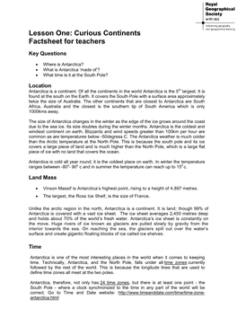 Lesson One: Curious Continents Factsheet for Teachers