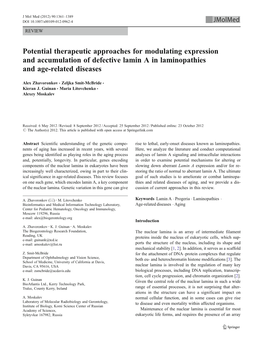 Potential Therapeutic Approaches for Modulating Expression and Accumulation of Defective Lamin a in Laminopathies and Age-Related Diseases