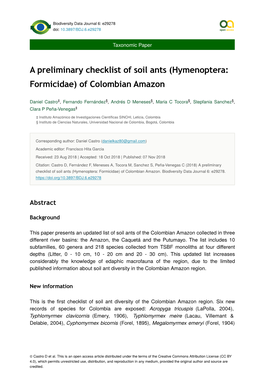 A Preliminary Checklist of Soil Ants (Hymenoptera: Formicidae) of Colombian Amazon