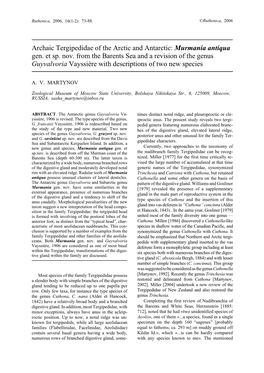 Archaic Tergipedidae of the Arctic and Antarctic: Murmania Antiqua Gen. Et Sp