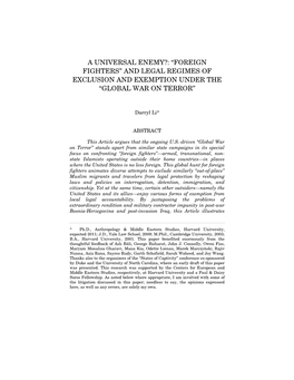 A Universal Enemy?: “Foreign Fighters” and Legal Regimes of Exclusion and Exemption Under the “Global War on Terror”