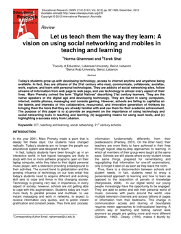 A Vision on Using Social Networking and Mobiles in Teaching and Learning