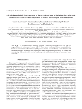 A Detailed Morphological Measurement of the Seventh Specimen of the Indonesian Coelacanth, First Step for a Re-Description of This Species