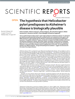 The Hypothesis That Helicobacter Pylori Predisposes to Alzheimer's