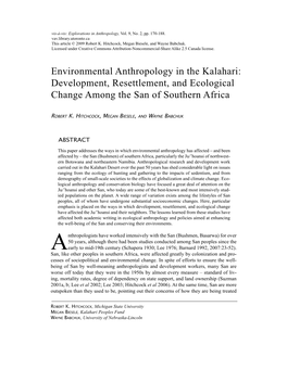 Environmental Anthropology in the Kalahari: Development, Resettlement, and Ecological Change Among the San of Southern Africa