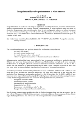 Image Intensifier Tube Performance Is What Matters