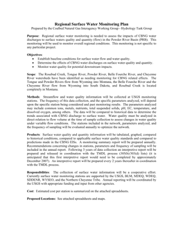 Regional Surface Water Monitoring Plan Prepared by the Coalbed Natural Gas Interagency Working Group - Hydrology Task Group