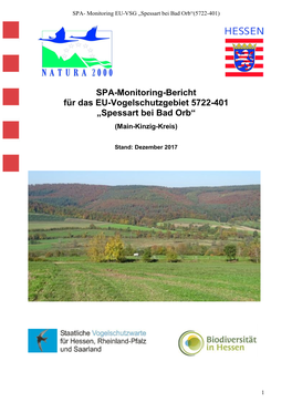 SPA-Monitoring-Bericht Für Das EU-Vogelschutzgebiet 5722-401 „Spessart Bei Bad Orb“