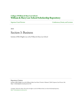 Section 3: Business Institute of Bill of Rights Law at the William & Mary Law School