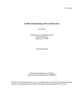 Collider Phenomenology of Extra Dimensions