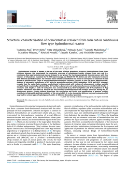 Structural Characterization of Hemicellulose Released from Corn Cob in Continuous ﬂow Type Hydrothermal Reactor