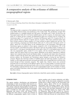 A Comparative Analysis of the Avifaunas of Different Zoogeographical Regions