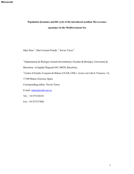 1 Population Dynamics and Life Cycle of the Introduced Ascidian