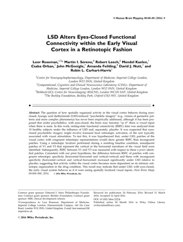 LSD Alters Eyes‐Closed Functional Connectivity