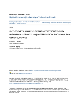 Phylogenetic Analysis of the Metastrongyloidea (Nematoda: Strongylida) Inferred from Ribosomal Rna Gene Sequences