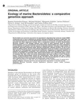 A Comparative Genomics Approach. the ISME
