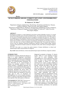 Human Dirofilariasis: Current Situation and Possibilities for Diagnosis