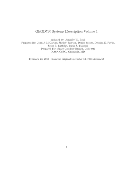 GEODYN Systems Description Volume 1