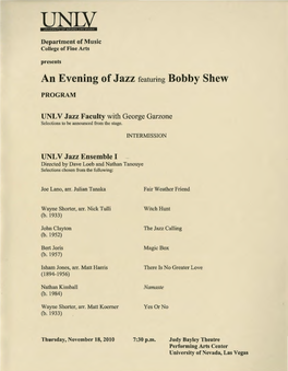 An Evening of Jazz Featuring Bobby Shew PROGRAM