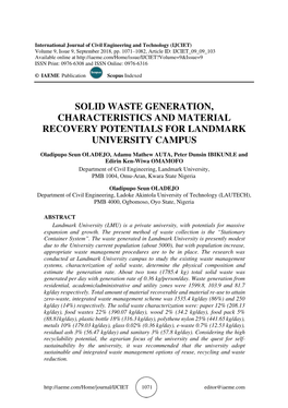 Solid Waste Generation, Characteristics and Material Recovery Potentials for Landmark University Campus