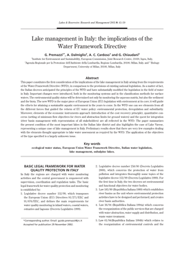Lake Management in Italy: the Implications of the Water Framework Directive